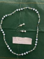 Kette 78cm + Ohrringe, handgemacht, blau/weiss 49