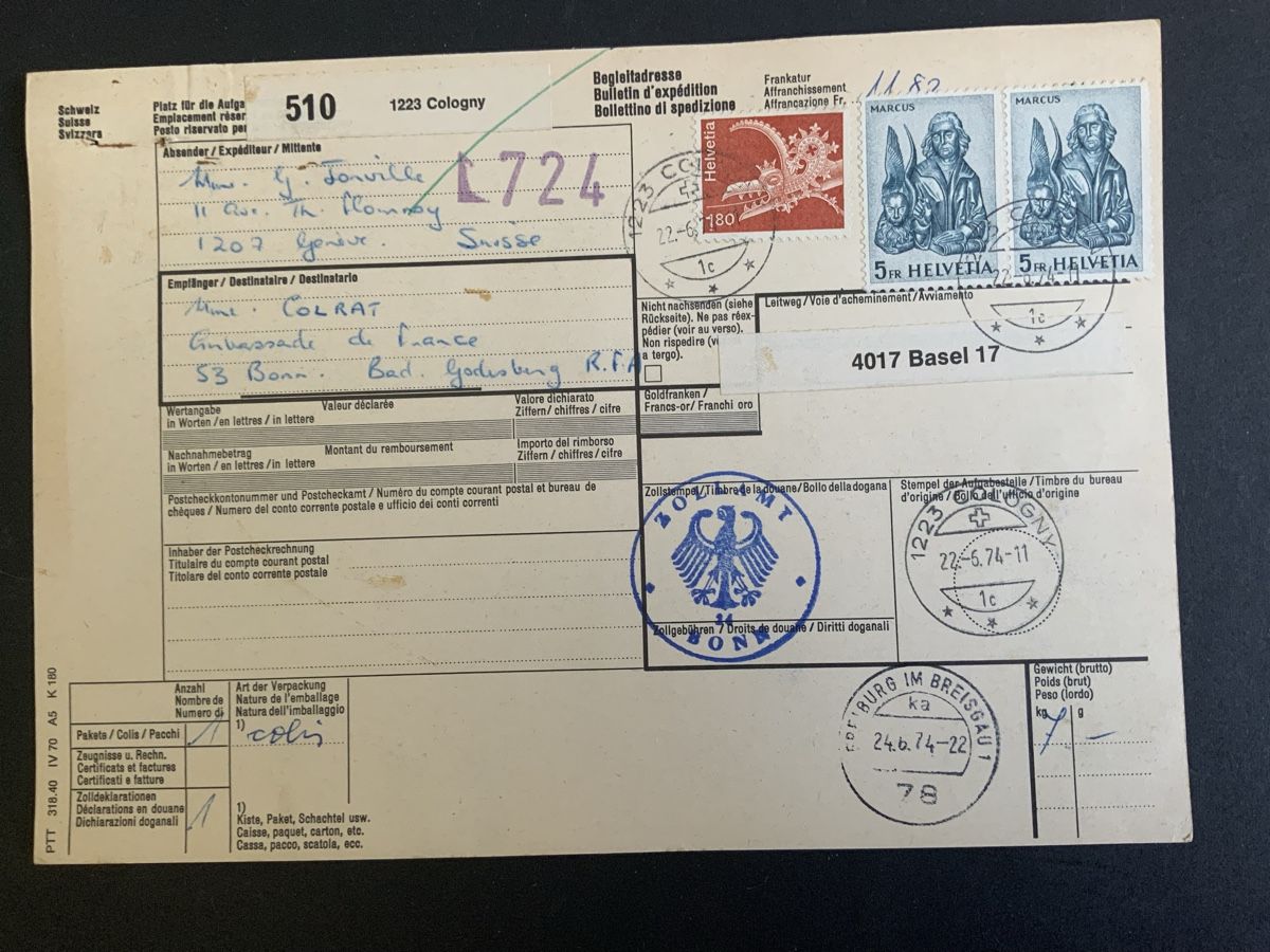 Alle Briefmarken: Cologny Paketkarte – Gebraucht aus Binningen von chr_cr5n