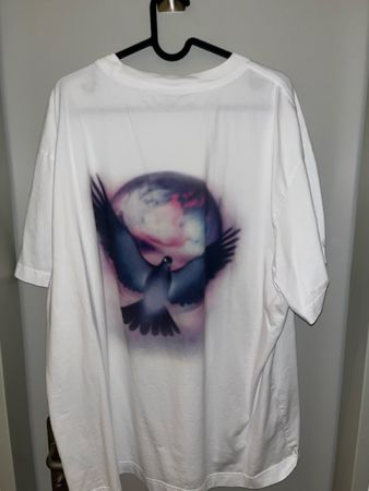 WeekDay Herren T-Shirt Weiss mit Vogel-Motiv, Groesse L