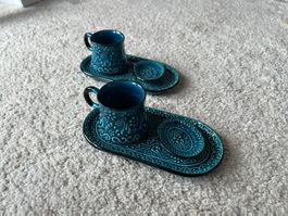 Service à café pour 2 personnes, céramique turquoise, neuf