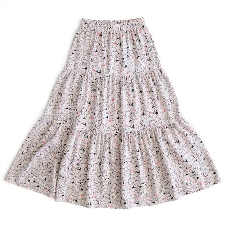 ZARA Maxi Rock Gr. L Stufenrock Blumen weiss rosa NEU