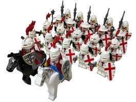 22 WEISSE RITTER & 2 PFERDE - KLEMMBAUSTEINE MINIFIGUREN