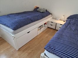 Bett 90x200 Komplett mit Untermöbel + Nachttisch (2 Stück)