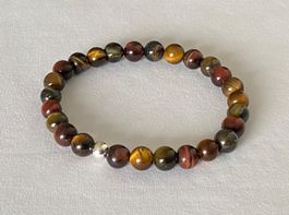 Armband mehrfarbiges Tigerauge + Falkenauge Silber auf Mass
