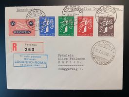 SWISSAIR 1. FLUG, R - BRIEF, LOCARNO - ROM 1940