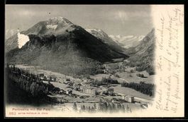 AK Pontresina, Ortsansicht mit Piz Palü aus der Vogelschau