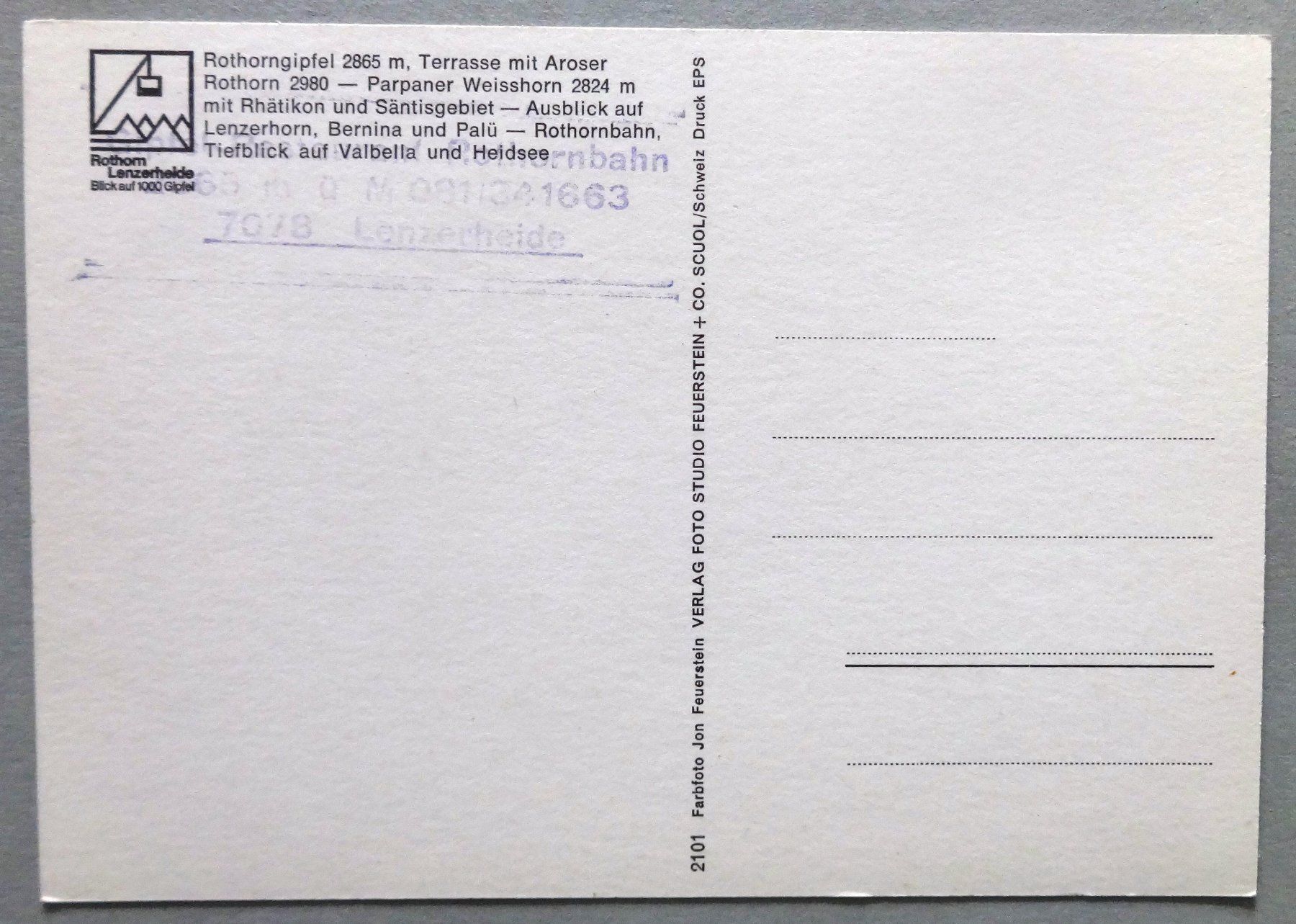 Cartes postales: Rothorn Lenzerheide 2863 m ü.M. – D'occasion à Fétigny par Billy2miny 1