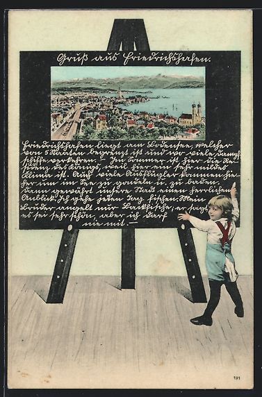 Cartoline postali: Schultafel-AK Friedrichshafen, Teilansic – Usato da Berlin venduto da bartko-reher