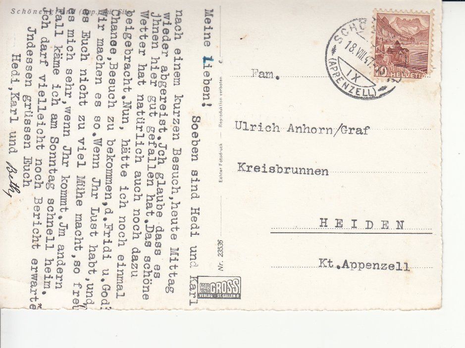 Cartoline postali: Schönengrund 1947 – Usato da Bürglen TG venduto da StampGraf 1