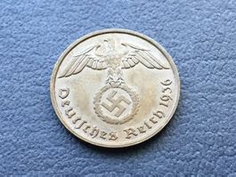 2 Reichspfennig Drittes Reich 1936 D. selten ungereinigt