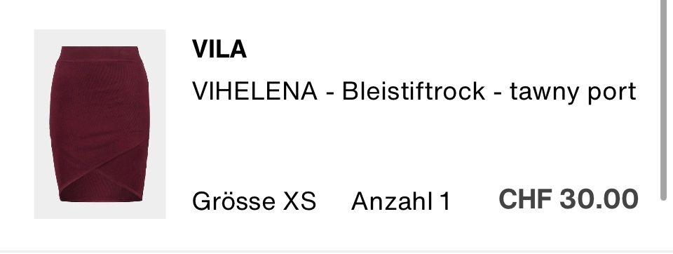 Vila Gonne: Bleistiftrock von Vila XS Bordeauxrot – Difettoso da Kilchberg ZH venduto da LittleMissSunshine 4