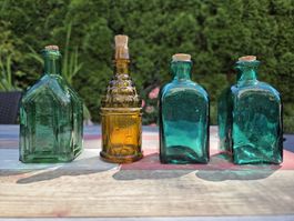 4er Set Vintage Wheaton Miniatur Apothekerflaschen 1970er