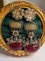 Boucles d'oreilles fantaisie rouge et or - Style floral chic