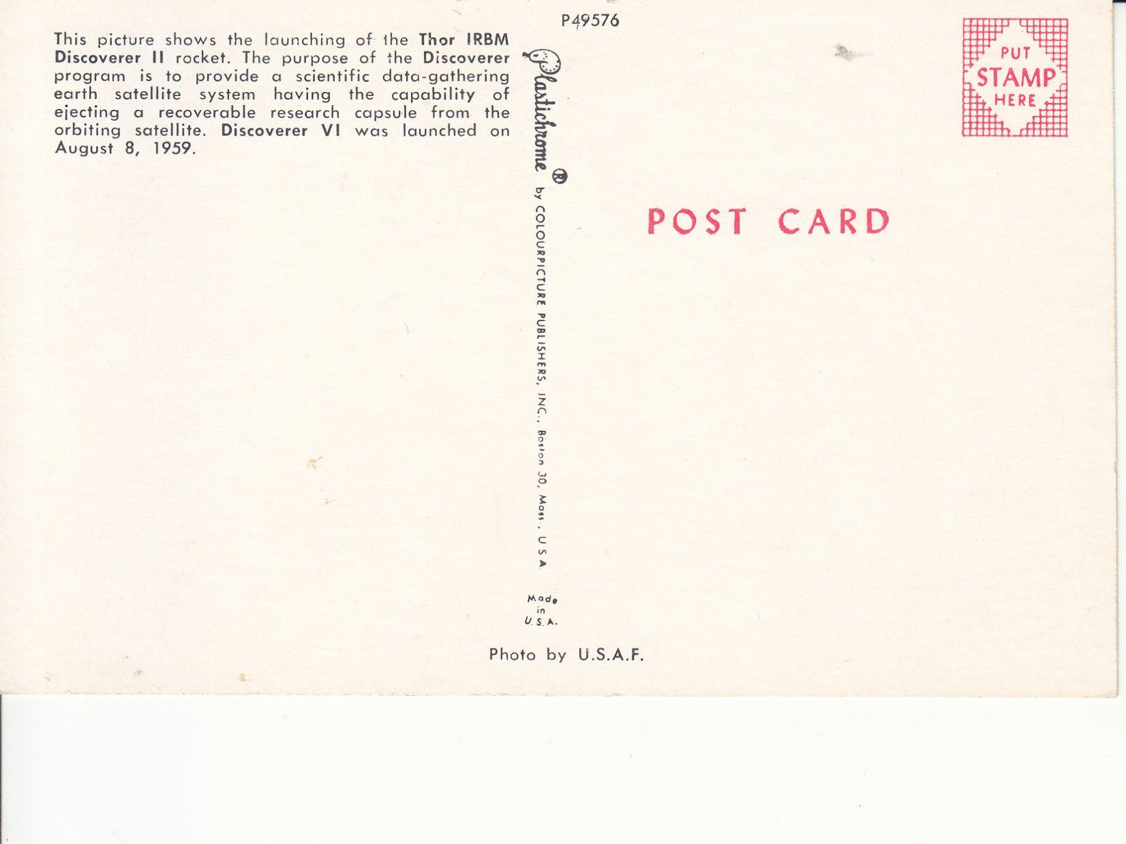 Cartoline postali: Discoverer ll 1959 – Usato da Bürglen TG venduto da StampGraf 1