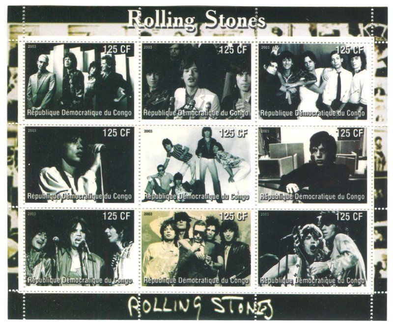 Tutti i francobolli: Block "The Rolling Stones". Kongo – Nuovo e nell'imballaggio originale da Basel venduto da Butsch5