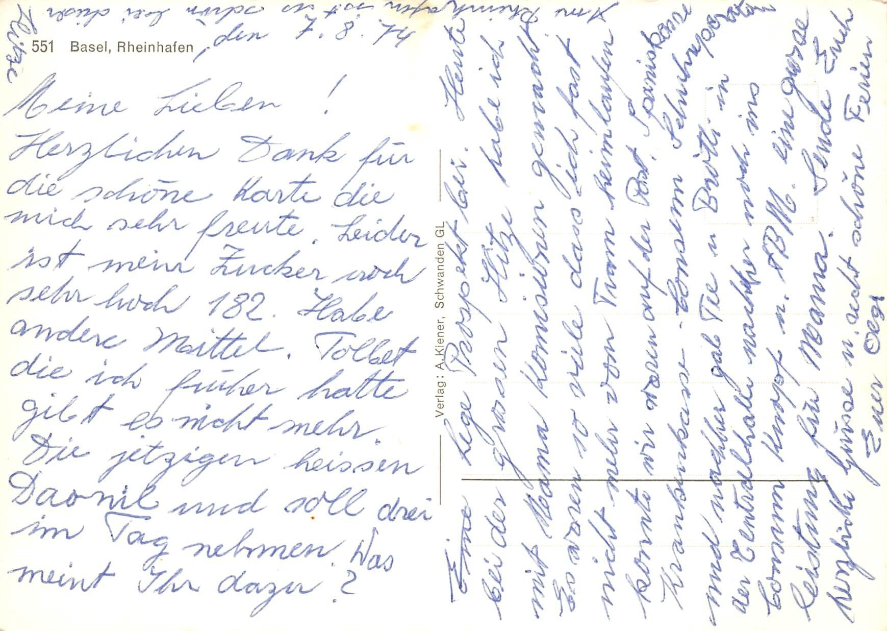 Cartoline postali: Basel, Rheinhafen – Usato da Ottikon b.Kemptth. venduto da Neptun1974 1