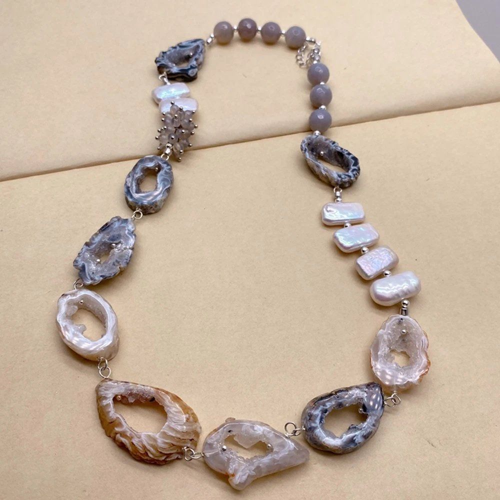 Catenine: Druzy Achat Perlen Kette Echt Collier Géode Agate Perle – Nuovo (secondo la descrizione) da Prilly venduto da ilyria73 3