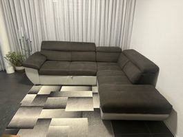 Ecksofa mit Bettfunktion & Stauraum | Dunkelgrau/Weiss | ...