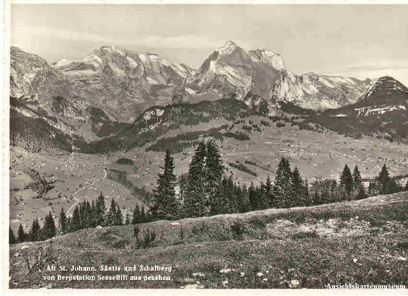 Cartoline postali: Alt St. Johann - Säntis Schafberg c1955 – Usato da Emmenbrücke venduto da teestube