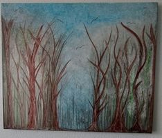 Bild, Wald, Winter, Vögel, von mir Freikünstlerin 55×46
