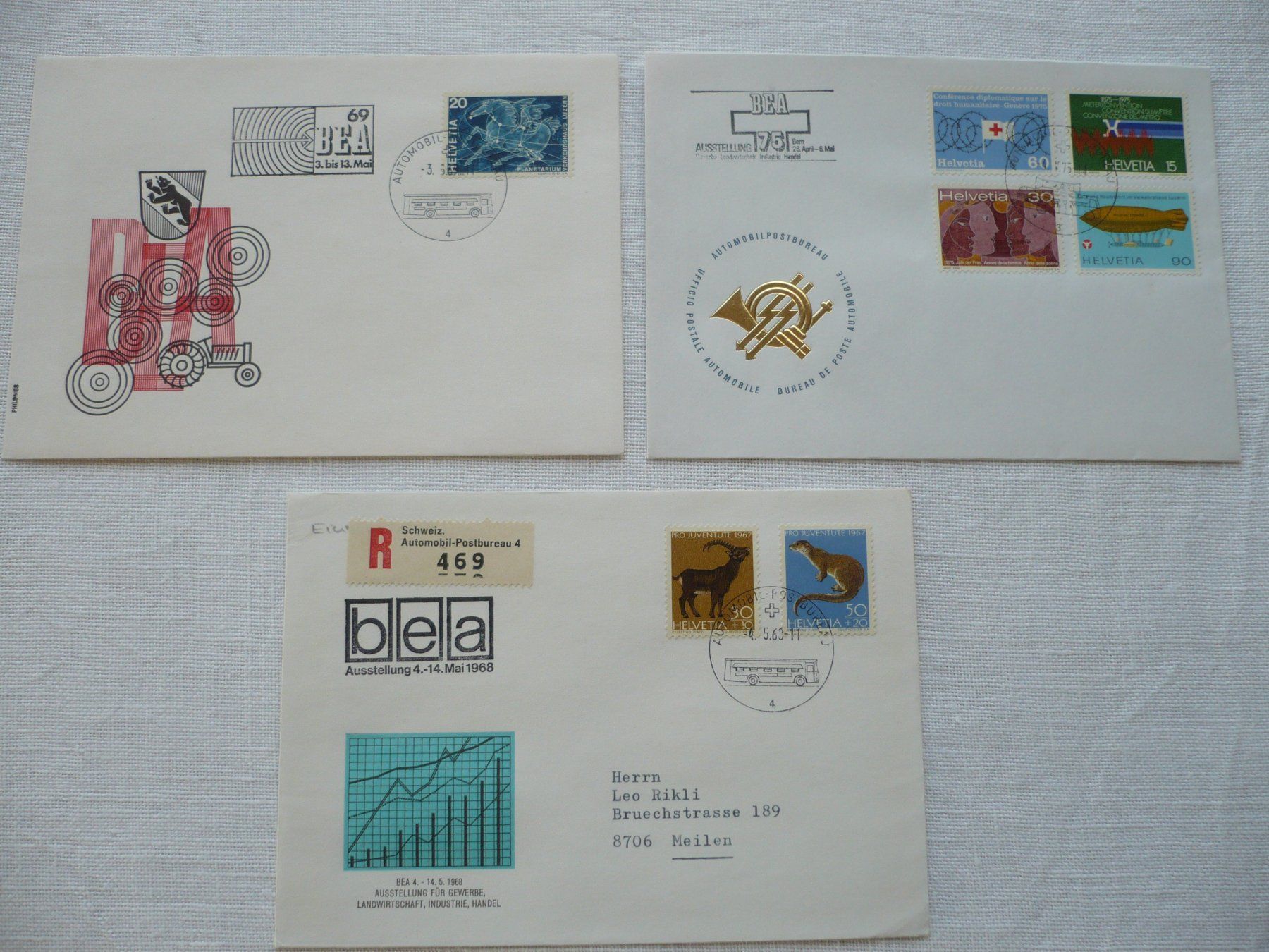 Alle Briefmarken: 1968 - 75 3 Belege BEA – Gebraucht aus Zürich von saltandpepper008