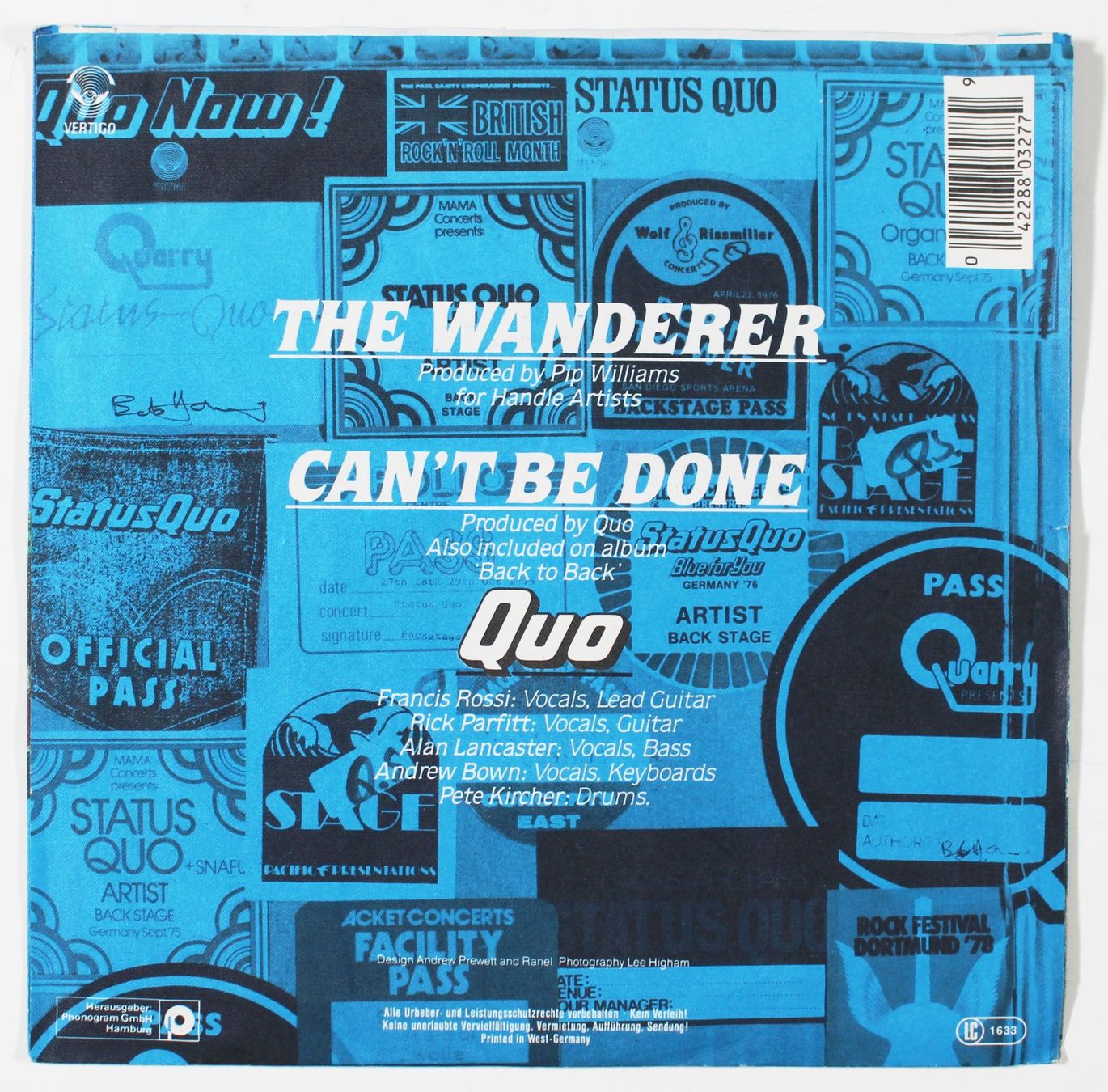 Dischi in vinile: 7" STATUS QUO - THE WANDERER 1984 – Usato da Brüttisellen venduto da Collector-Corner 2