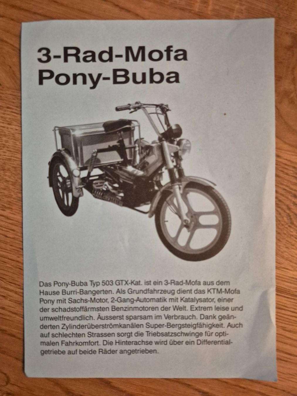 Pony Documents: Werbung 3-Rad-Mofa Pony-Buba – D'occasion à Balsthal par Palcivalle