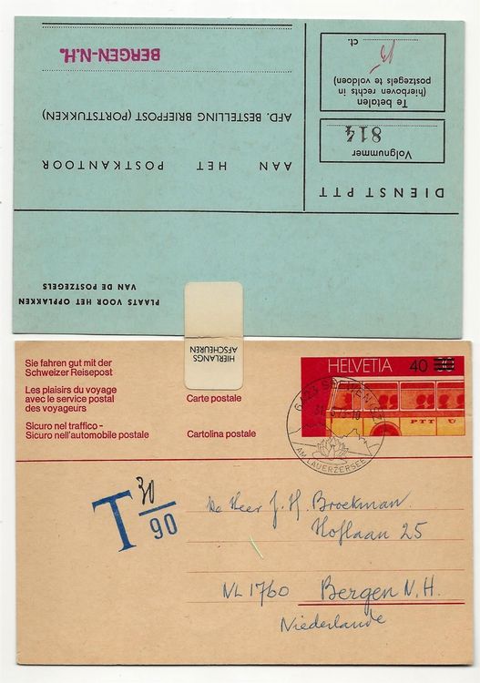 Postkarte nach Holland taxiert 1973 be Acheter sur Ricardo