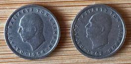 Griechenland 2 x 50 Lepta Münze, König Paul, 1954 + 1962