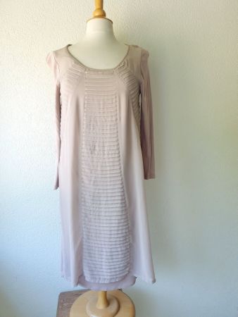 DRESS KLEID CREAM BEIGE LEDER BESATZ ein LIEBLINGSSTÜCK M 38