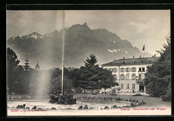 Cartoline postali: AK Glarus, Hotel Glarnerhof und Wiggis – Usato da Berlin venduto da bartko-reher