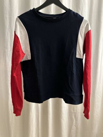 Dünner Pullover Sweatshirt rot weiss dunkelblau Gr. S