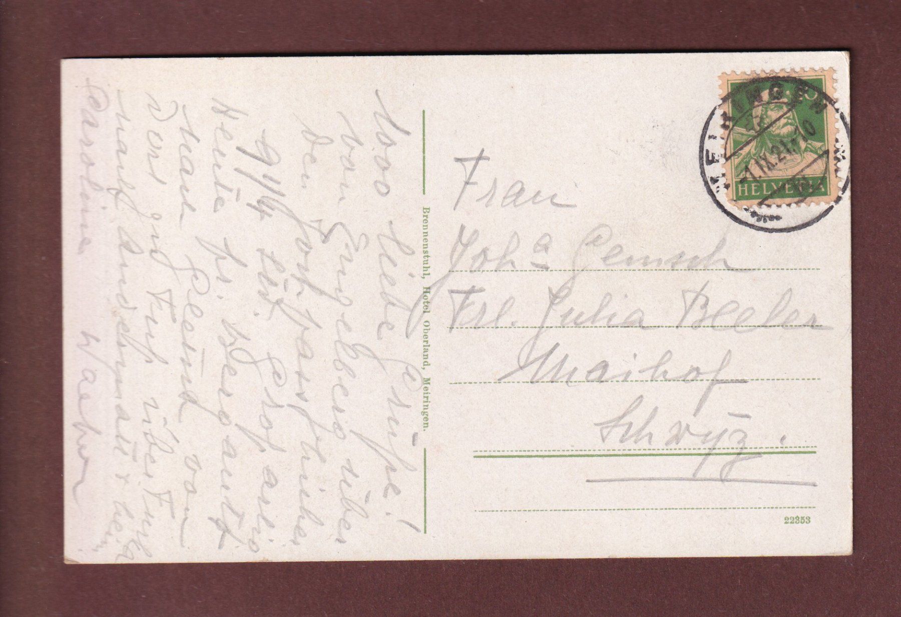 Ansichtskarten: MEIRINGeN - Dorfstrasse - 1921 – Gebraucht aus Pully von nicecards-shop 1