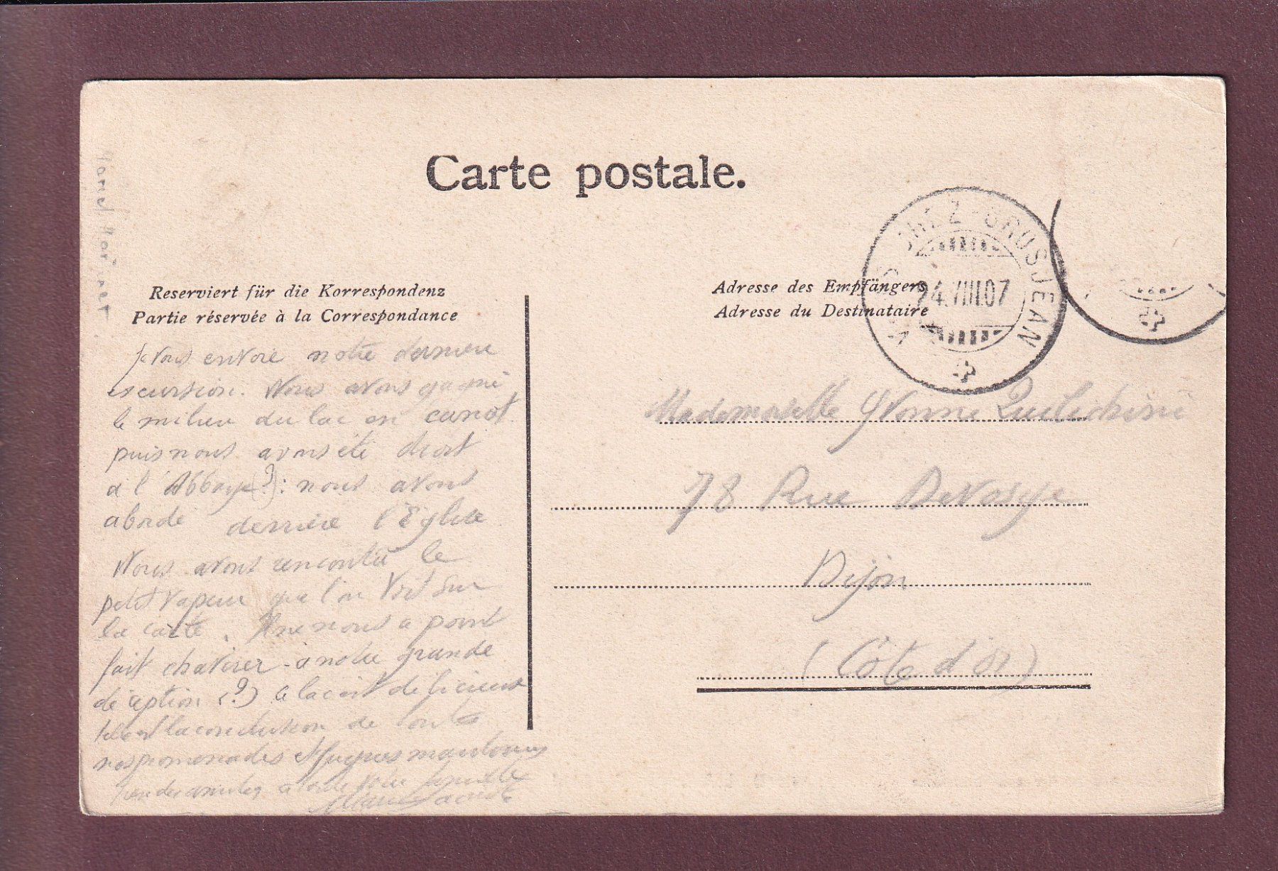 Cartoline postali: Vallée de Joux - L'ABBAYE - 1907 – Usato da Pully venduto da nicecards 1