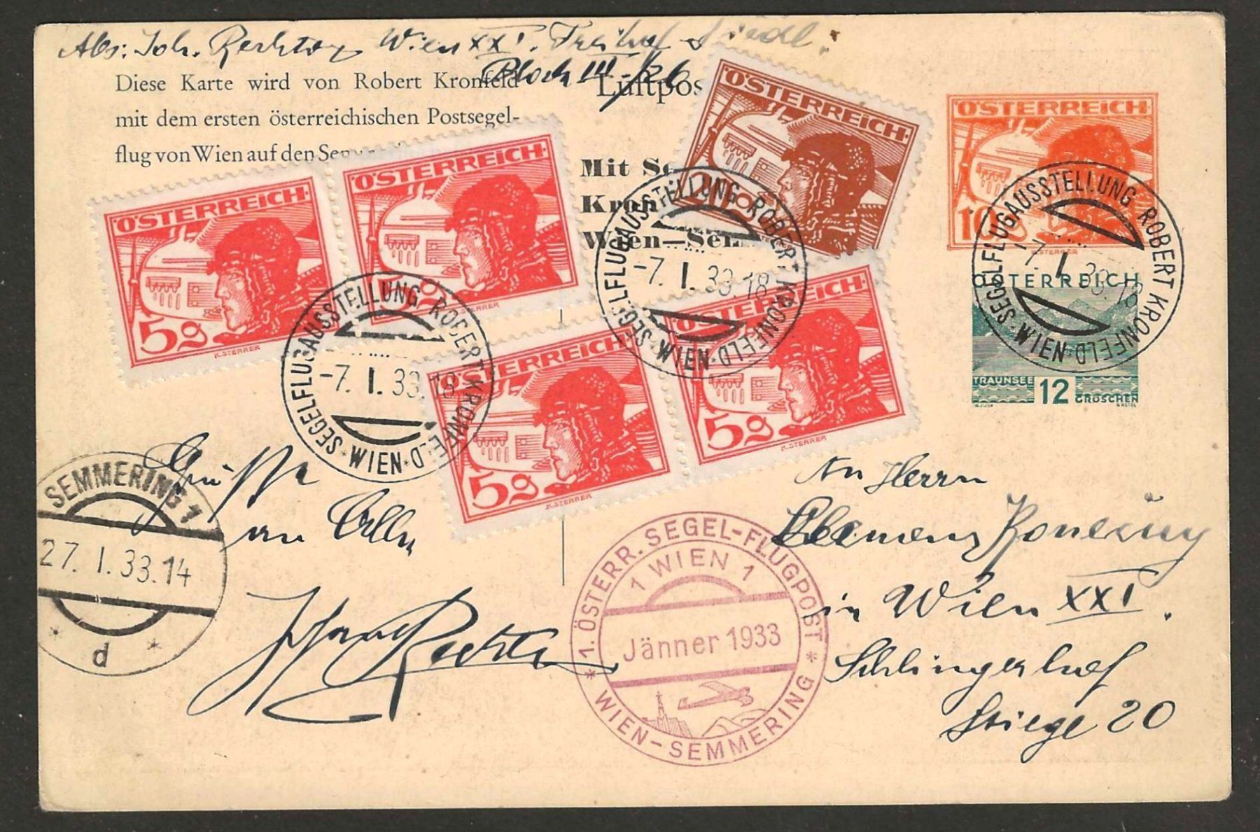 Tutti i francobolli: 1933 : 1. Postflug Wien - Semmering auf AK – Usato da Gümligen venduto da Geniusbuy