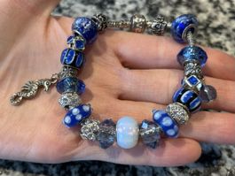 Charm-Armband Blau mit 20 Charms/Stopper 💙 Pandora-Style ✨