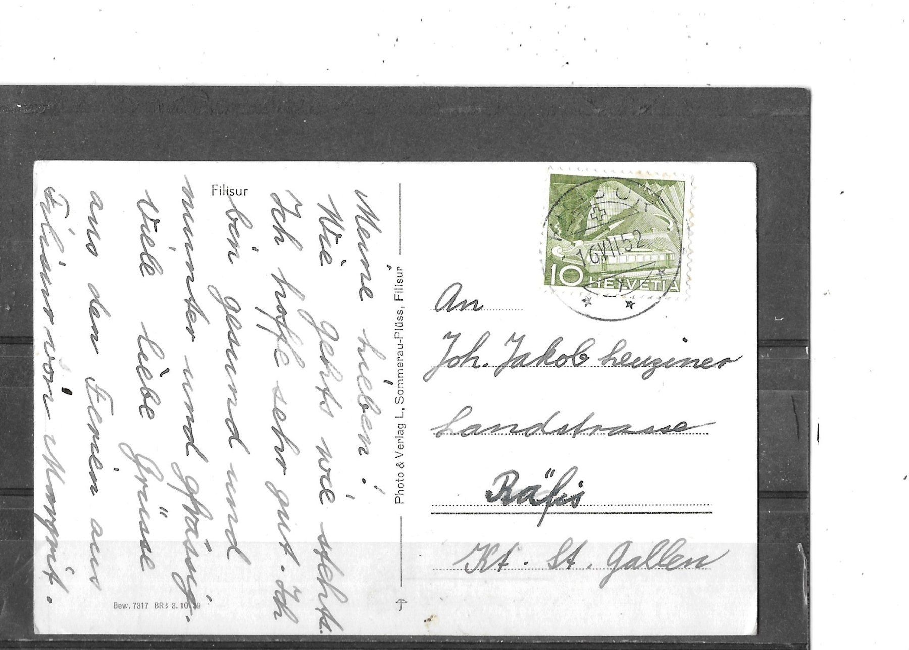 Cartoline postali: GR Filisur 1952 – Usato da Schocherswil venduto da Wilare 1