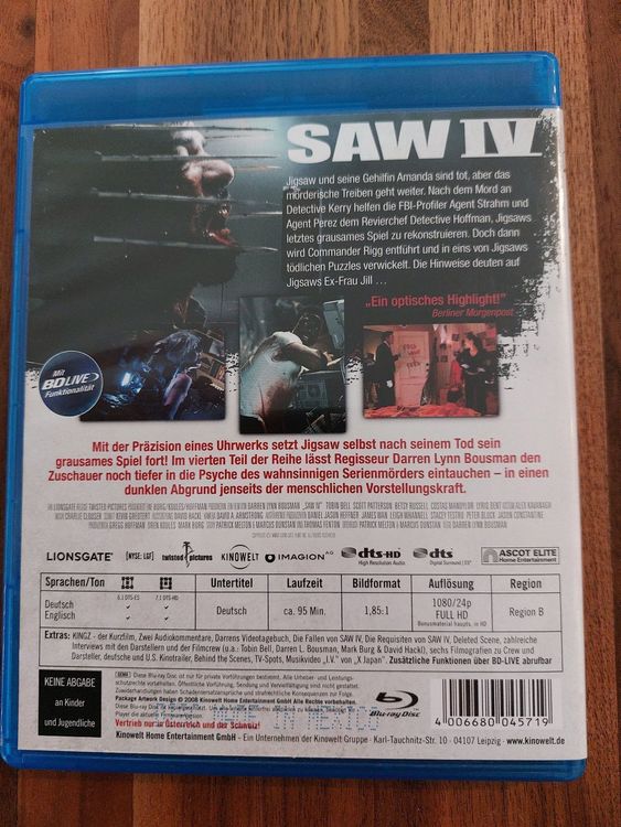 Blu Ray Saw IV 4 Sterben war gestern Unrated Kaufen auf Ricardo