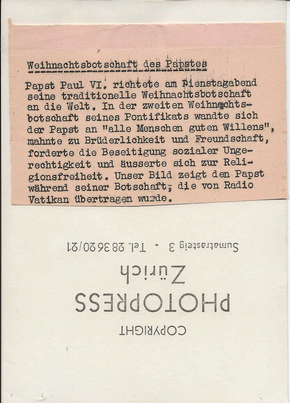 Posters & Illustrations: Papst Paul VI., Weihnachtsbotschaft – D'occasion à Frauenfeld par Merk52 1