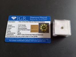 Certified diamond 0.22 cts, round, SI3, natural!