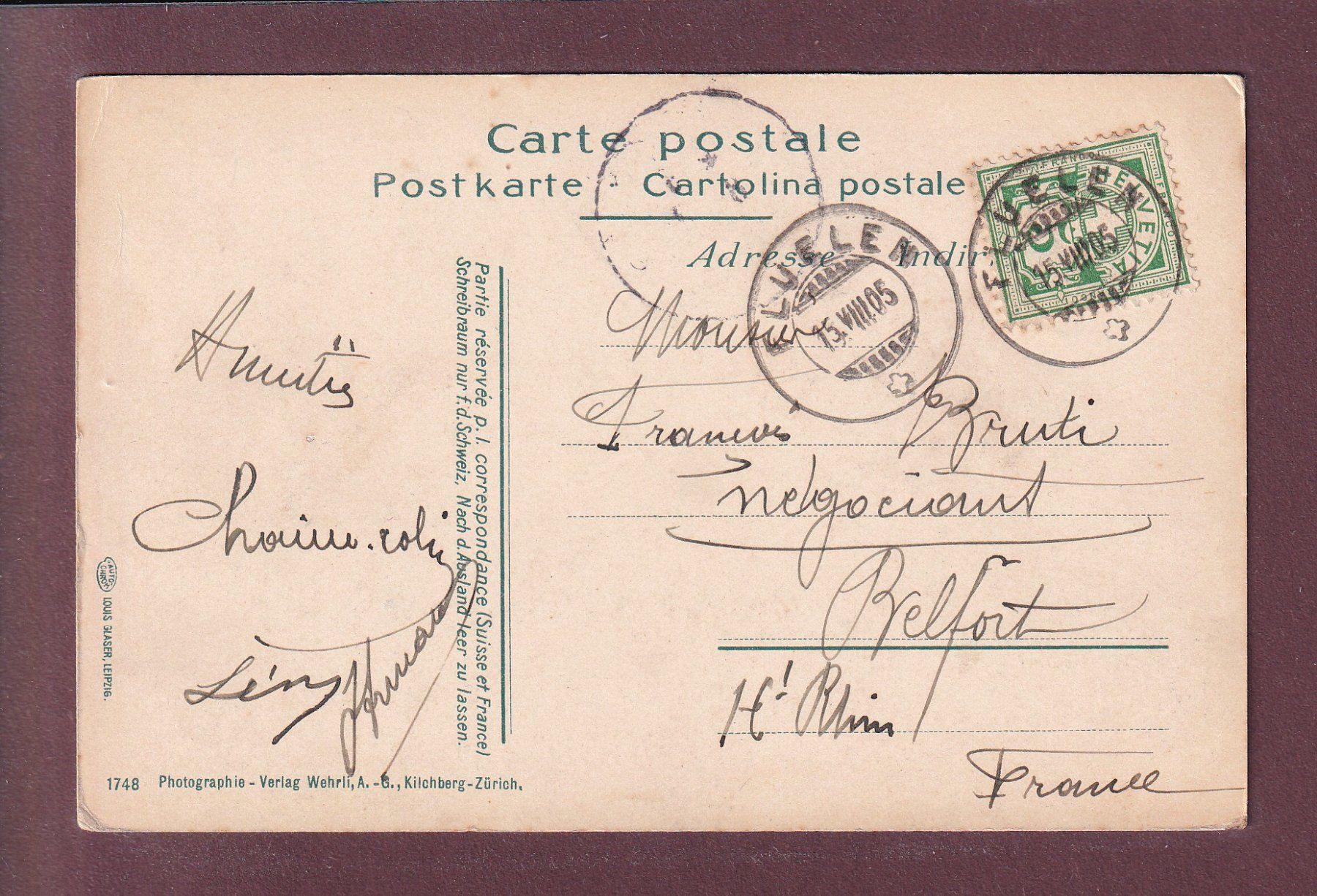 Ansichtskarten: TELLSKAPELLE - 1905 – Gebraucht aus Pully von nicecards 1