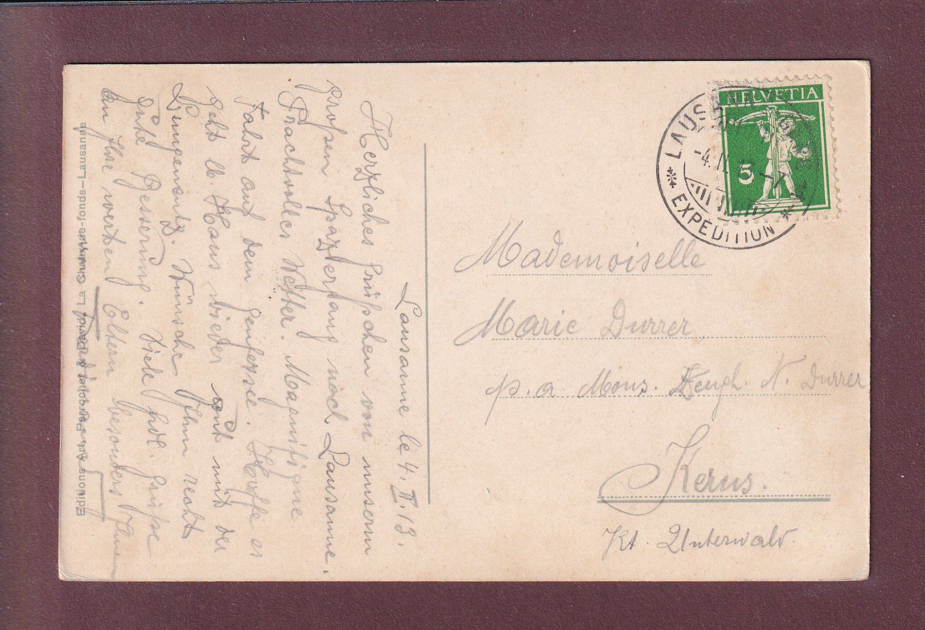 Cartes postales: LAUSANNE et las Alpes - 1913 – D'occasion à Pully par nicecards 1