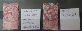 1900 UPU  2x 10 Rp.  einmal mit Vollstempel Chur Rassierkl.