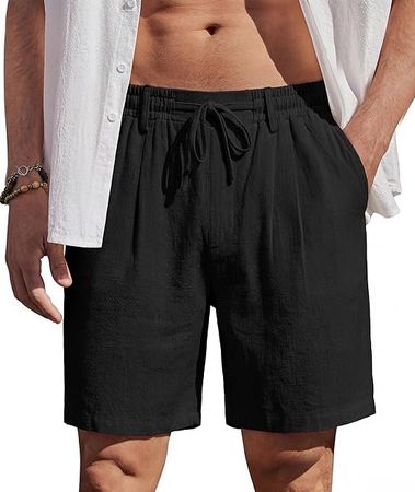 Elainone Herren Leinen Shorts Sommerhose Kurz mit Taschen