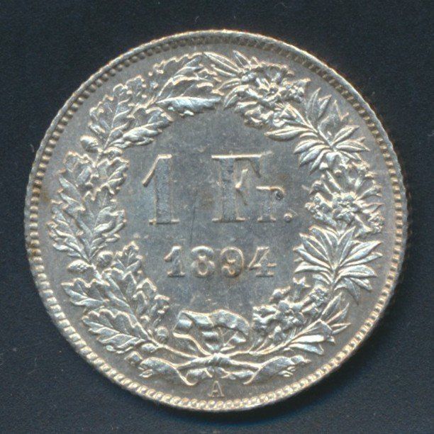 Tutti le monete: 1 Fr. 1894 unz – Usato da Roggwil BE venduto da Stampdealer3