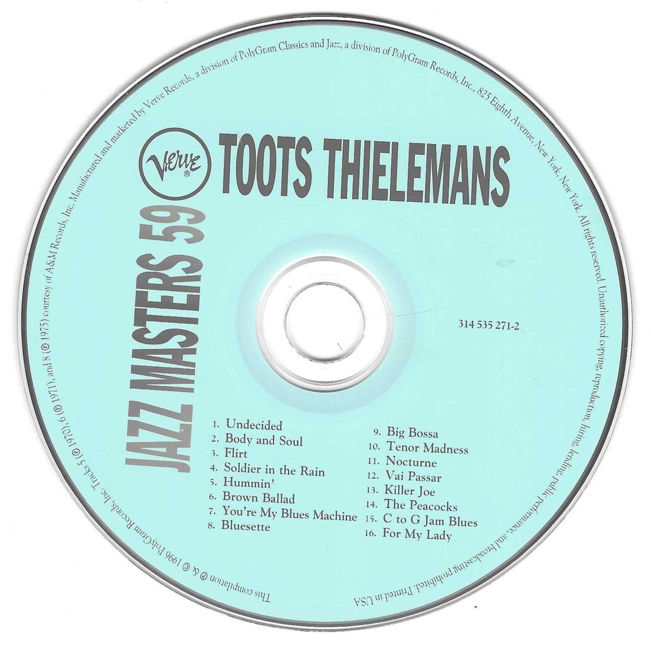 CD: TOOTS THIELEMANS  -  JAZZ MASTERS 59 – Usato da Bex venduto da Giorgiob 2