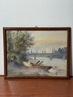 Watercolor Painting River Landscape early 19 century