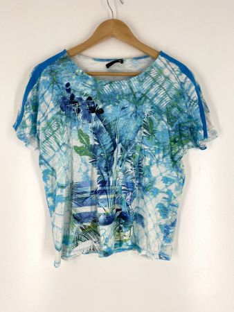T-Shirt, blau weiss Gardenprint, Grösse 38