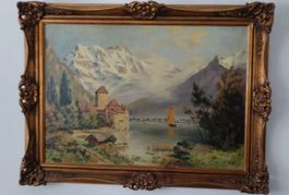Ölgemälde Schloss Chillon Genfer See signiert A.Bennewitz!!