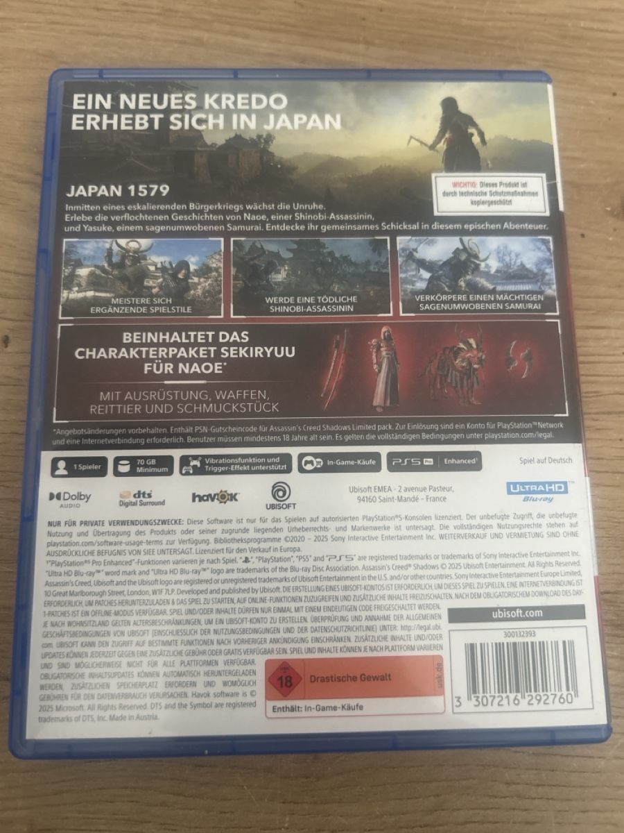 Sony Giochi: Assassin's Creed Shadows Limited Edition PS5 – Usato da Schlattingen venduto da Natel15 1